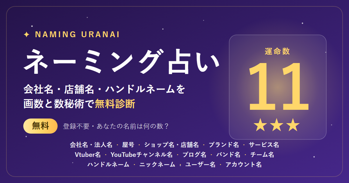 ネーミング占い ― 会社名・店舗名・ハンドルネームを画数と数秘術で無料診断